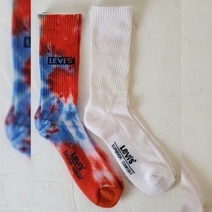 LEVI'S TIE DYE SOCKS MEN'S REGULAR CUT 2 PACK SUPERIOR COMFORT SIZE 8-12 WHITE